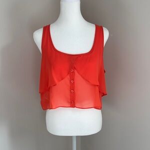 Chic BCBG Orange Sleeveless Button-Up Top
